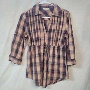 Charlotte Russe Top, Plaid Button-Up Tunic Top, Womens Small